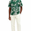 Men's Dark Green Tropical Floral Print Hawaiian Shirt, Summer Short Sleeve Casual Button-Down Shirt