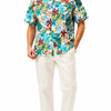 Vibrant Tropical Floral & Palm Leaf Print Hawaiian Shirt, Summer Short Sleeve Button Down Beach