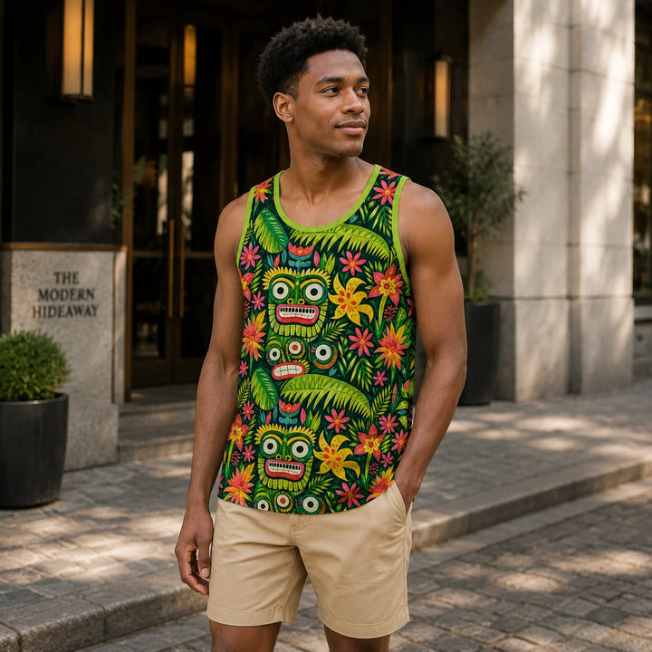 Men's Green Tiki Floral Print Tank Top - 街拍 1 - img_mqf5ikd9_ab364c2f