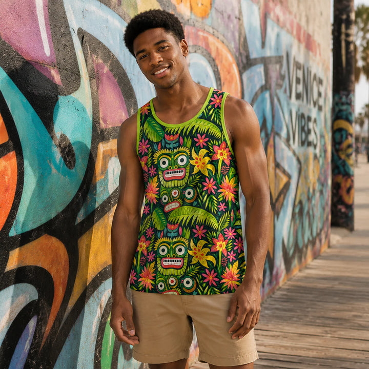 Men's Green Tiki Floral Print Tank Top - 街拍 2 - img_mqf5j7ye_d166c8c0