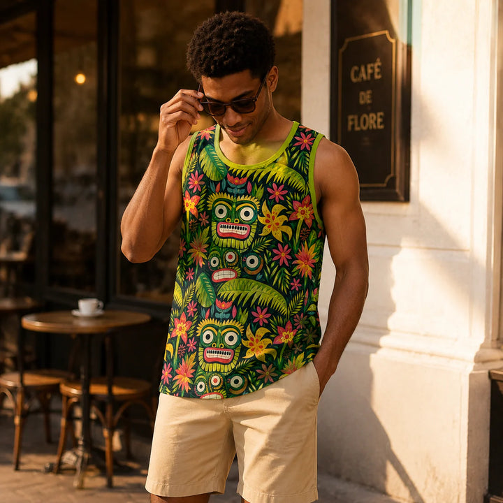 Men's Green Tiki Floral Print Tank Top - 街拍 3 - img_mqf5jt98_80dbef82