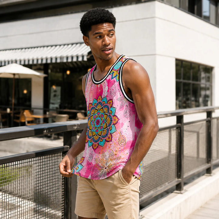Men's Pink Mandala Floral Print Tank Top - 街拍 2 - img_mqf6vkuc_9abfe504