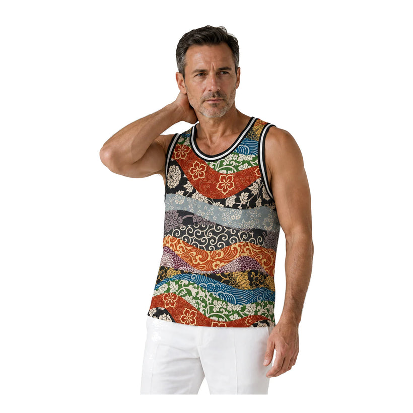 Men's Patchwork Floral Print Tank Top - 白底半身 2 - img_mqf73gh9_9f3ed13f
