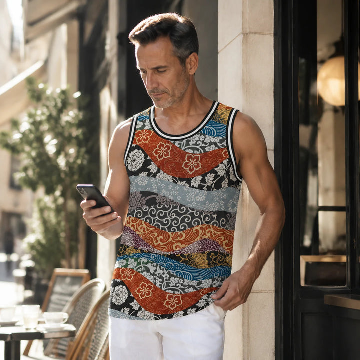 Men's Patchwork Floral Print Tank Top - 街拍 1 - img_mqf74uln_6dca50a5