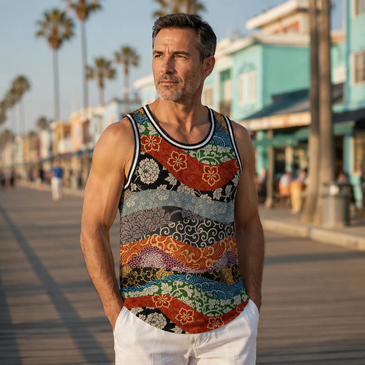 Men's Patchwork Floral Print Tank Top - 街拍 2 - img_mqf75r8r_ad030abb