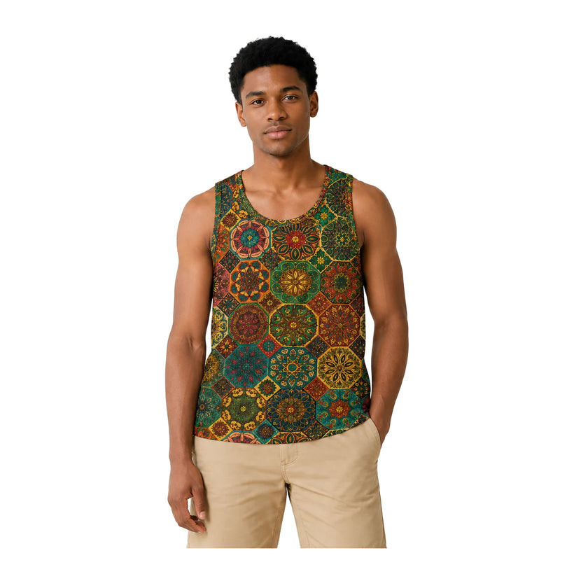 Men's Vintage Medallion Print Tank Top - 白底半身 2 - img_mqf78dbf_186b1aa4