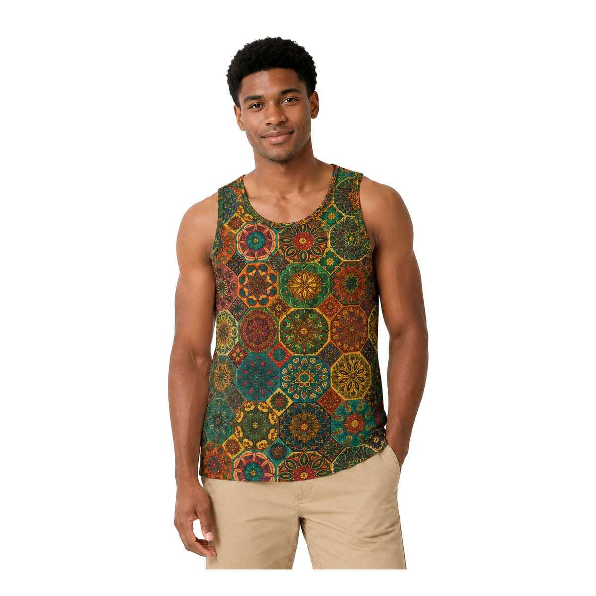 Men's Vintage Medallion Print Tank Top | Natureecho Hawaiian Beachwear