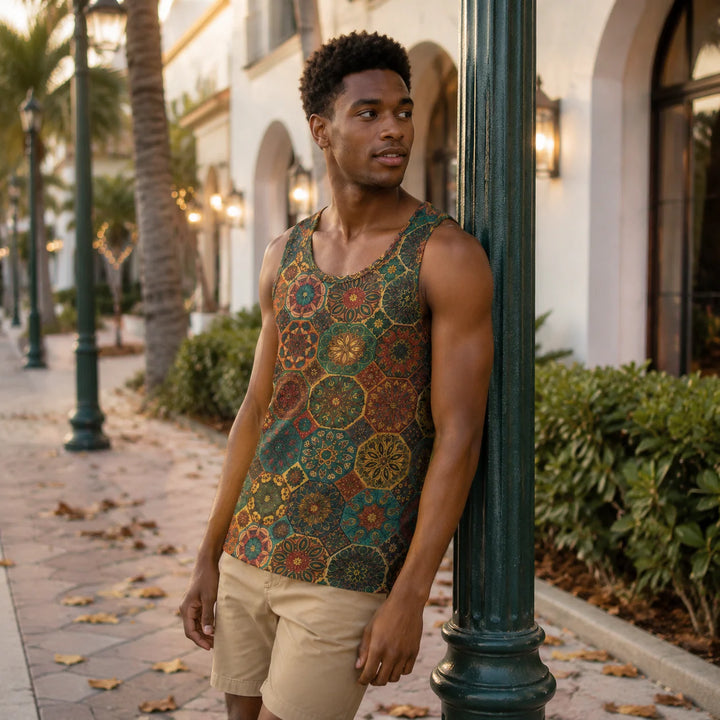 Men's Vintage Medallion Print Tank Top - 街拍 2 - img_mqf7alwe_035c066b