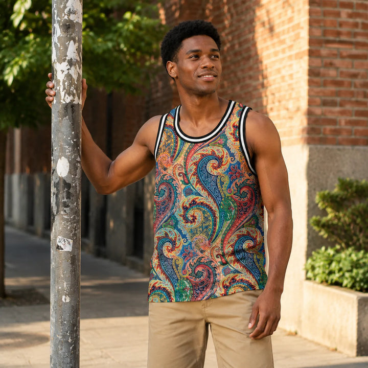 Men's Colorful Paisley Print Tank Top - 街拍 1 - img_mqf7jlnj_e973fc02