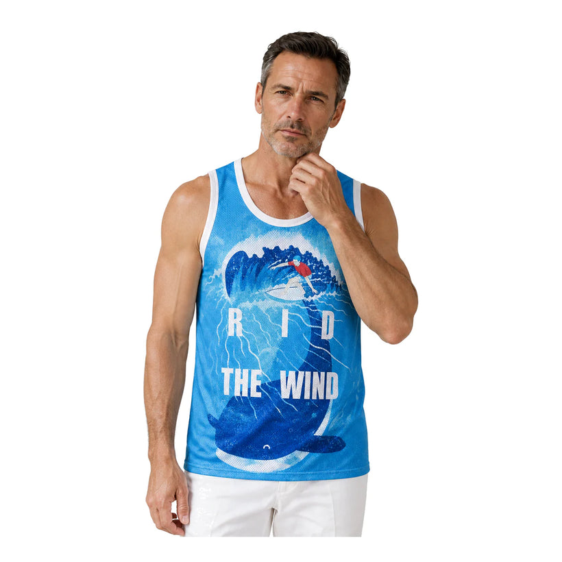 Men's Blue Ocean Wave Graphic Tank Top - 白底半身 1 - img_mqf7mfuw_00f9ed24