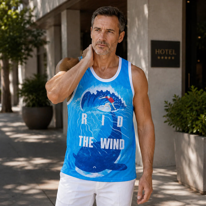 Men's Blue Ocean Wave Graphic Tank Top - 街拍 2 - img_mqf7oqp0_494668a5