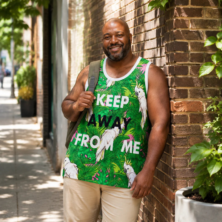 Men's Green Tropical Leaf Graphic Tank Top - 街拍 1 - img_mqf7t3lm_5b518cd3