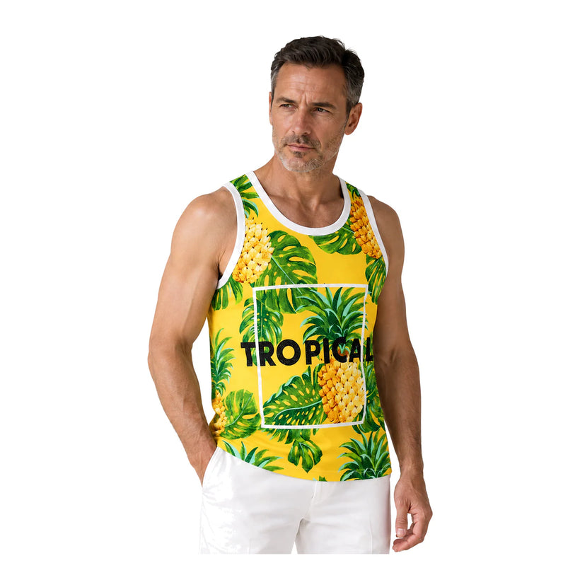 Men's Yellow Pineapple Tropical Tank Top - 白底半身 2 - img_mqf7w4iv_2272d77c