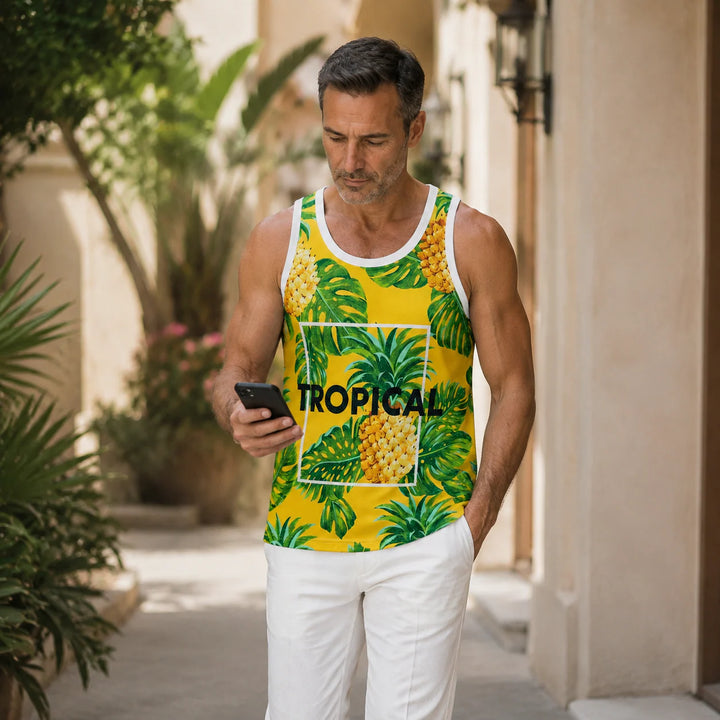 Men's Yellow Pineapple Tropical Tank Top - 街拍 3 - img_mqf7ygzl_e0432972