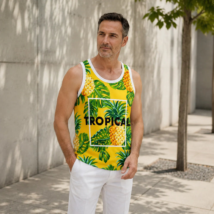 Men's Yellow Pineapple Tropical Tank Top - 街拍 2 - img_mqf7ylc6_566b79eb