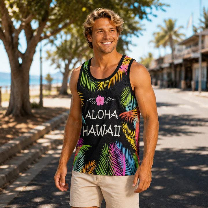 Men's Black Aloha Hawaii Tropical Tank Top - 街拍 2 - img_mqf82ert_b328a7f9