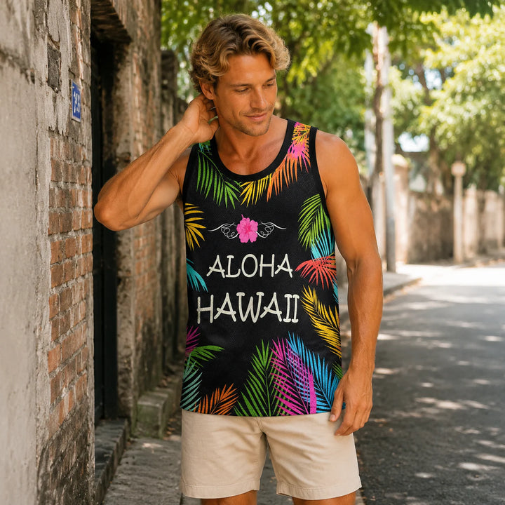 Men's Black Aloha Hawaii Tropical Tank Top - 街拍 1 - img_mqf82g9d_110ee343