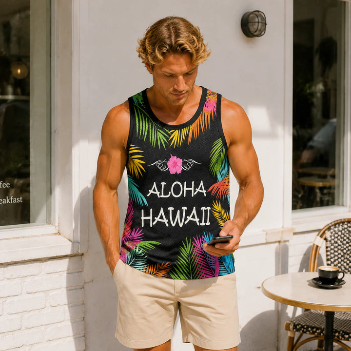 Men's Black Aloha Hawaii Tropical Tank Top - 街拍 3 - img_mqf83thk_5f714ae8