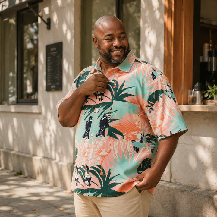 Men's Tropical Toucan Print Hawaiian Shirt, Summer Short Sleeve Casual Button-Down Shirt - 街拍 2 - img_mqf8hqhi_b3013825