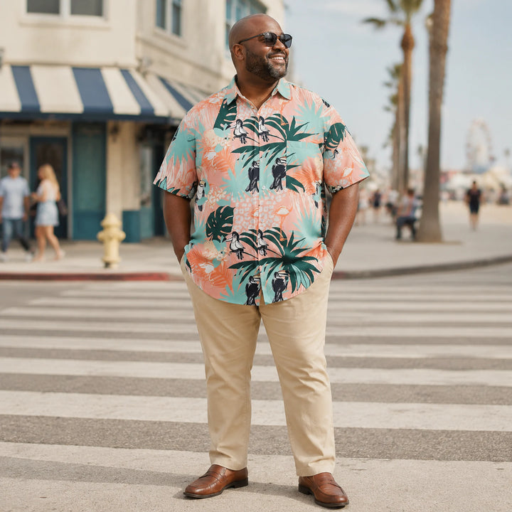 Men's Tropical Toucan Print Hawaiian Shirt, Summer Short Sleeve Casual Button-Down Shirt - 街拍 3 - img_mqf8im9p_f5449afc