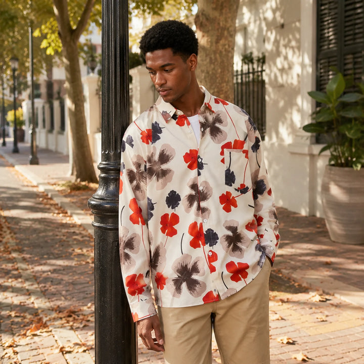 Floral - Print Long - Sleeve Button - Down Shirt - 街拍 1 - img_mqfdb74k_59b11bea