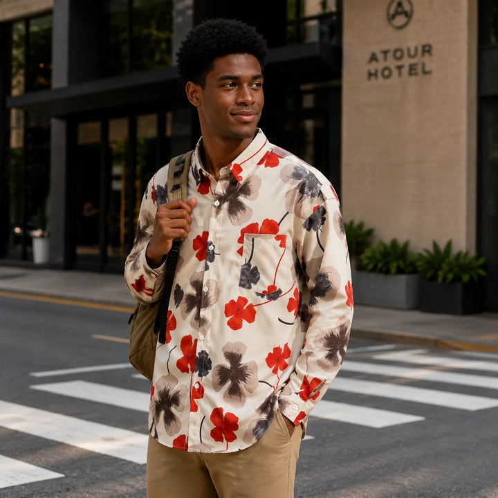 Floral - Print Long - Sleeve Button - Down Shirt - 街拍 2 - img_mqfdbt31_bd123381