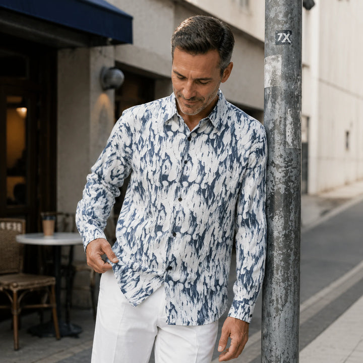 Blue and White Patterned Long - Sleeve Shirt - 街拍 1 - img_mqfdlkkz_eaaed119