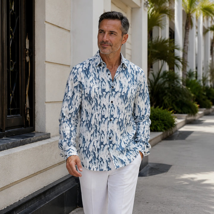 Blue and White Patterned Long - Sleeve Shirt - 街拍 2 - img_mqfdlr42_20359fa6