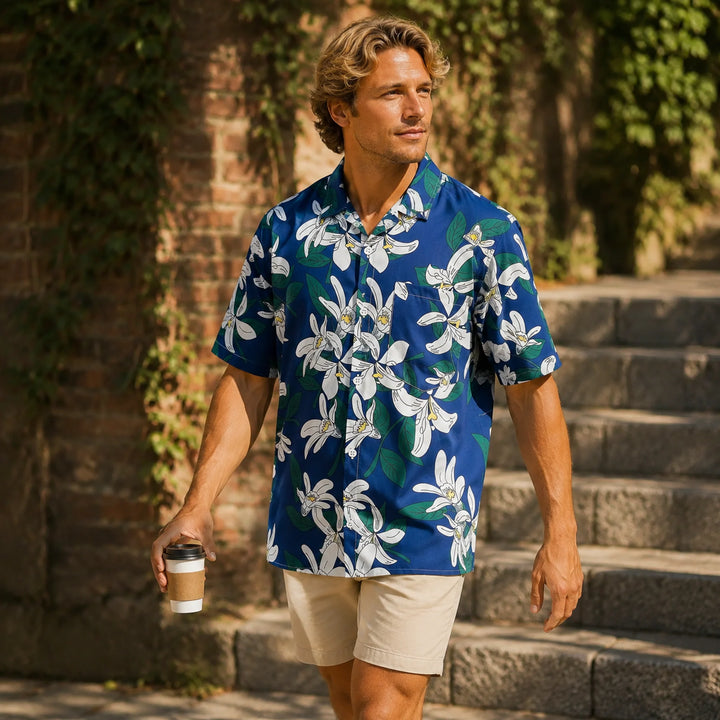 Blue Floral Print Short - Sleeve Shirt - 街拍 2 - img_mqfeb7nv_004d5ac1