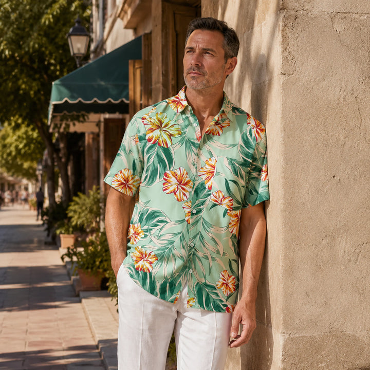 Men's Tropical Floral Short - Sleeve Shirt - 街拍 1 - img_mqfejzno_65ed19b8