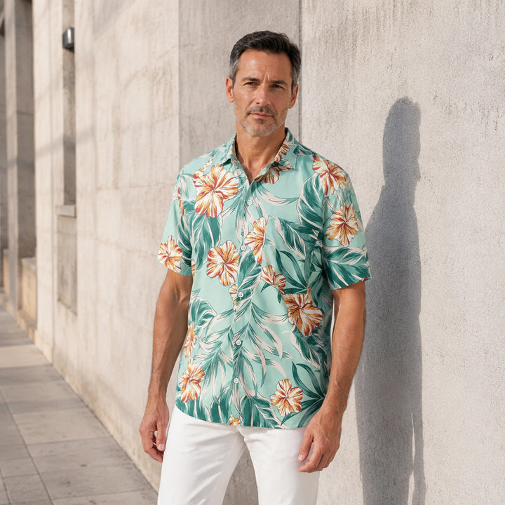Men's Tropical Floral Short - Sleeve Shirt - 街拍 2 - img_mqfekppr_47d59cb2