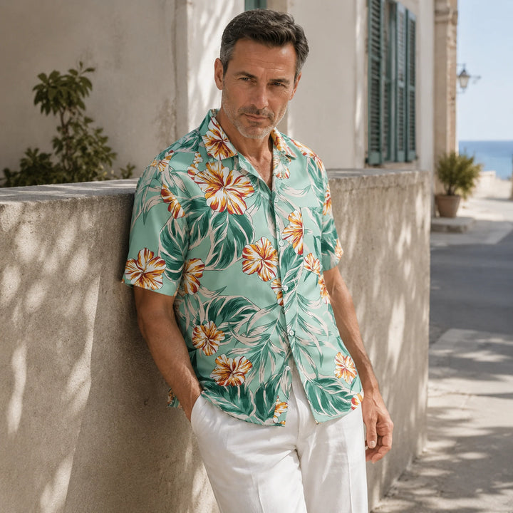 Men's Tropical Floral Short - Sleeve Shirt - 街拍 3 - img_mqfel53f_116fb576