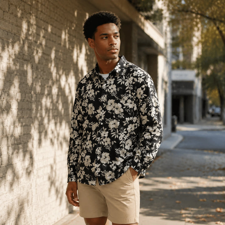 Black and White Floral - Print Long - Sleeve Shirt - 街拍 1 - img_mqffq35n_c29a5721