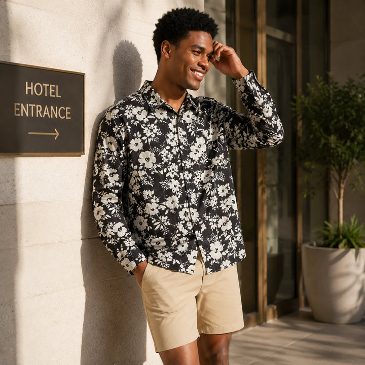 Black and White Floral - Print Long - Sleeve Shirt - 街拍 2 - img_mqffr1bp_8dfe53dc