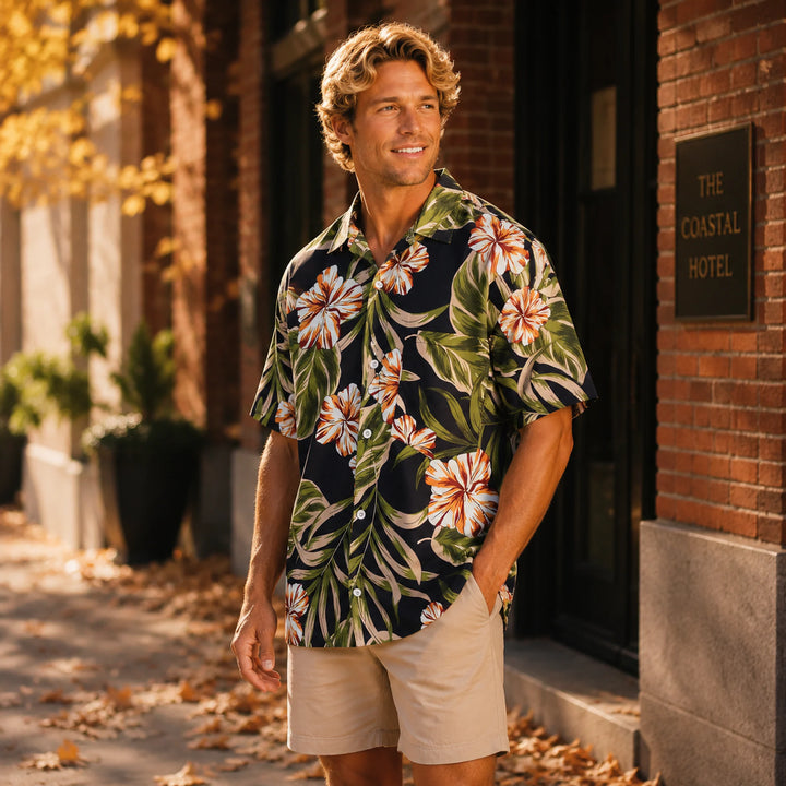 Men's Tropical Floral Print Short - Sleeve Shirt - 街拍 1 - img_mqfg0i5l_c9df46ed