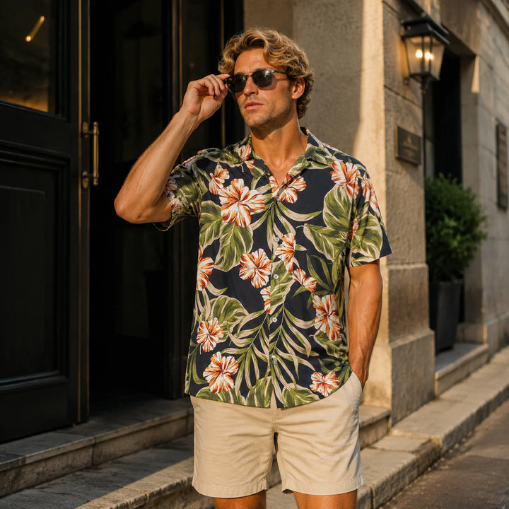 Men's Tropical Floral Print Short - Sleeve Shirt - 街拍 3 - img_mqfg1ps1_76b397e9
