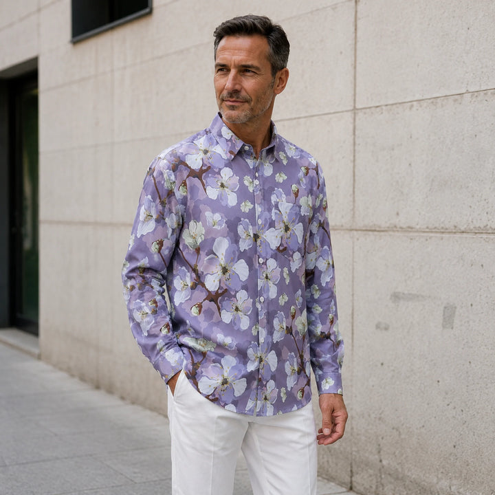 Lavender Floral - Print Long - Sleeve Shirt - 街拍 2 - img_mqfgk6vt_71fdc6c8