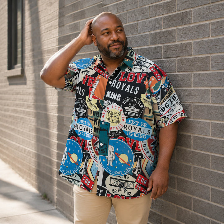 Men's Retro Patchwork Graphic Print Hawaiian Shirt, Summer Short Sleeve Casual Button-Down Shirt - 街拍 3 - img_mqfh82nh_527dbf9f