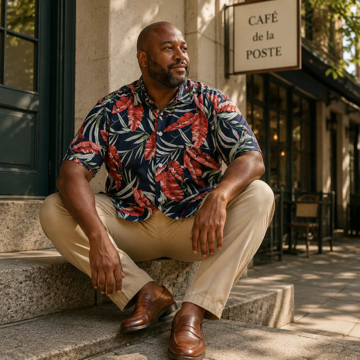 Tropical Leaf - Print Short - Sleeve Shirt - 街拍 2 - img_mqgoj6q7_518e0d77