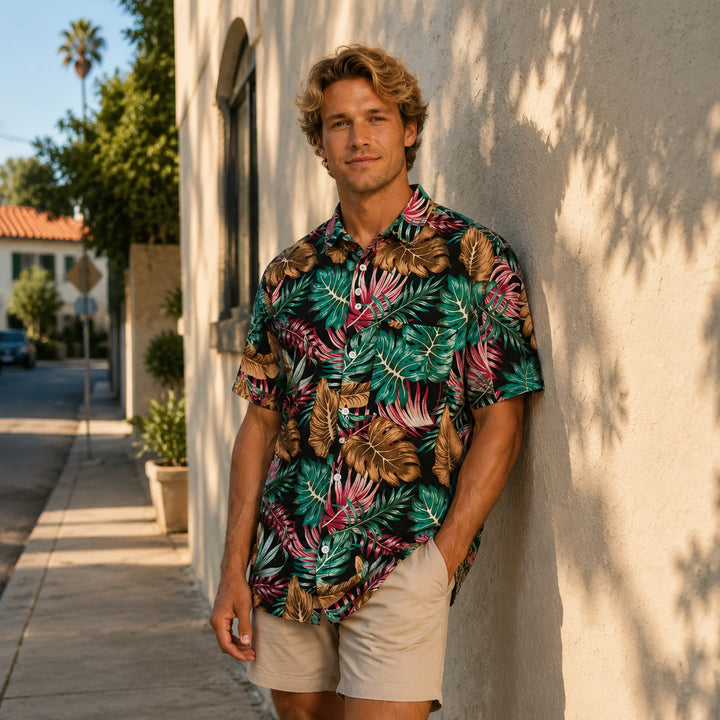 Tropical Leaf - Print Short -Sleeve Shirt - 街拍 3 - img_mqgoozr6_563c0874
