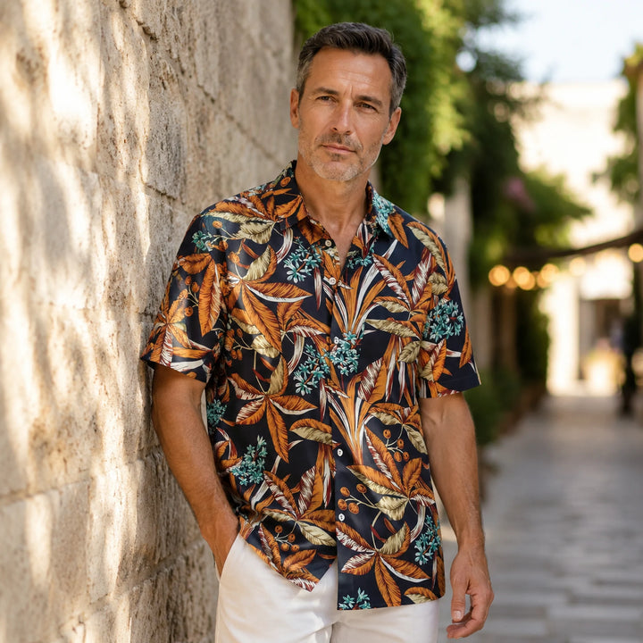 Men's Tropical Print Short - Sleeve Shirt - 街拍 1 - img_mqgosoae_4af9d97f