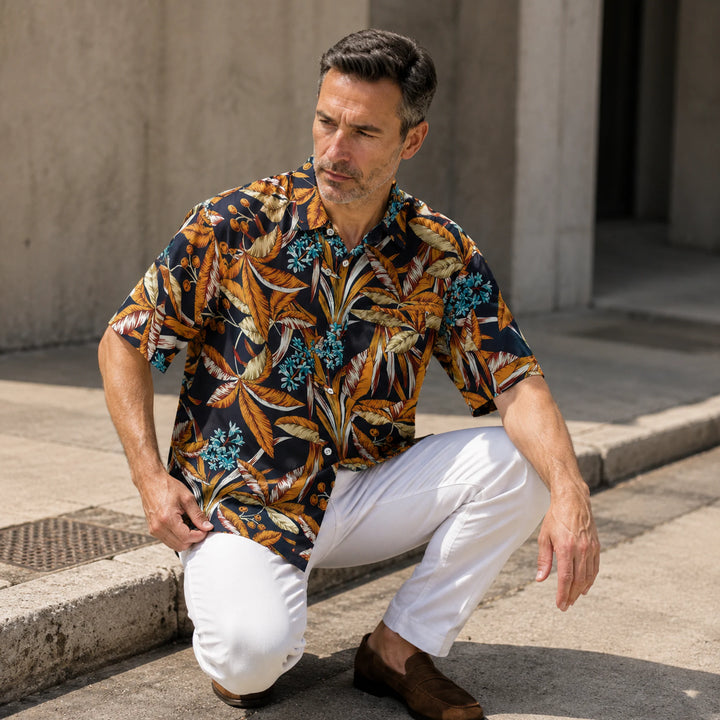 Men's Tropical Print Short - Sleeve Shirt - 街拍 2 - img_mqgou23d_464b1cb6