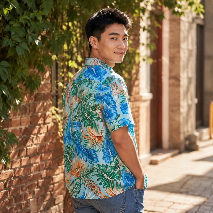 Tropical Leaf - Print Short Sleeve Shirt - 街拍 1 - img_mqgp3ir1_8f8e1474