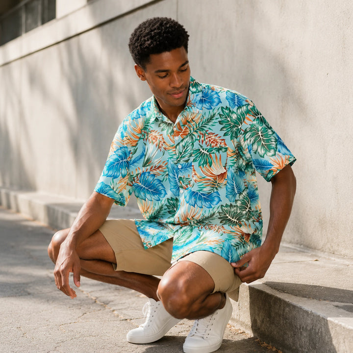 Tropical Leaf - Print Short Sleeve Shirt - 街拍 2 - img_mqgp457v_9f8097c5
