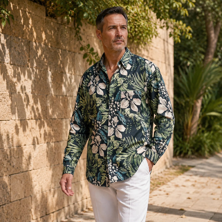 Tropical Floral Long - Sleeve Shirt - 街拍 1 - img_mqgplkev_d885227f