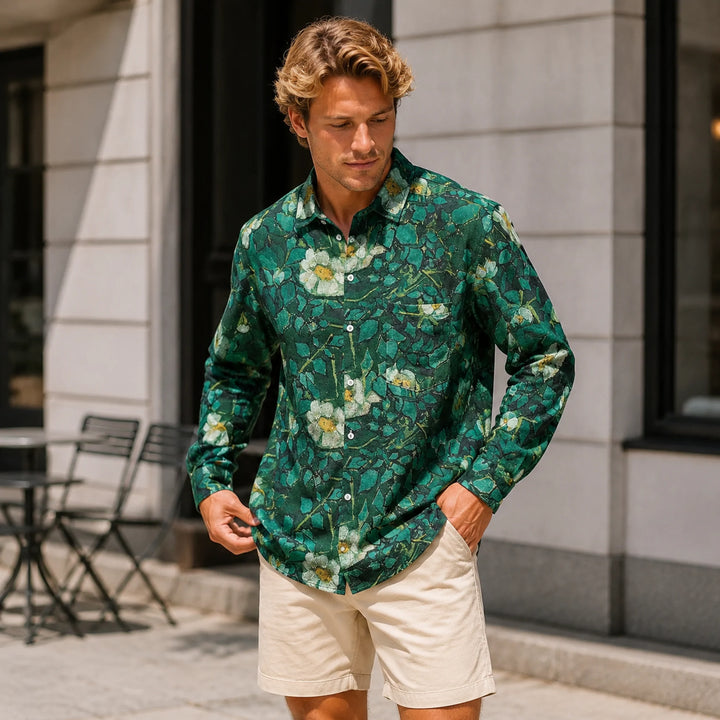 Green Floral - Print Long - Sleeve Shirt - 街拍 2 - img_mqgu87g8_be89e9c1