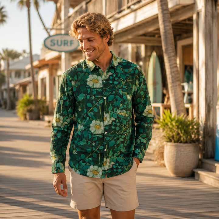 Green Floral - Print Long - Sleeve Shirt - 街拍 3 - img_mqgu9dts_0229ebee