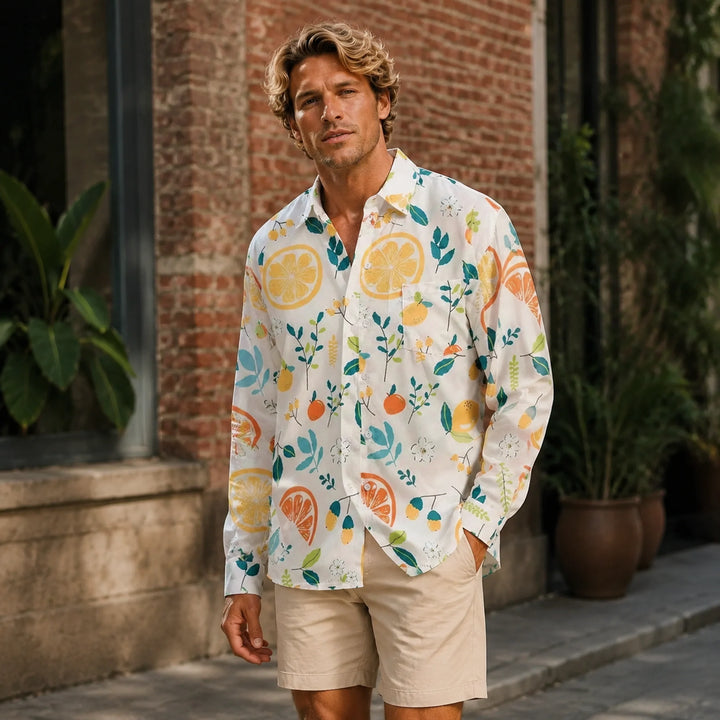Citrus - Themed Long - Sleeve Button - Down Shirt - 街拍 2 - img_mqguqif4_988b3bea