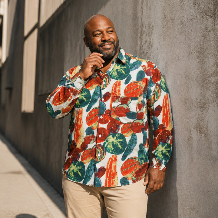 Men's Cactus Print Long Sleeve Shirt Casual Hawaiian Button-Down Beach Blouse - 街拍 1 - img_mqh0likk_4689ac51
