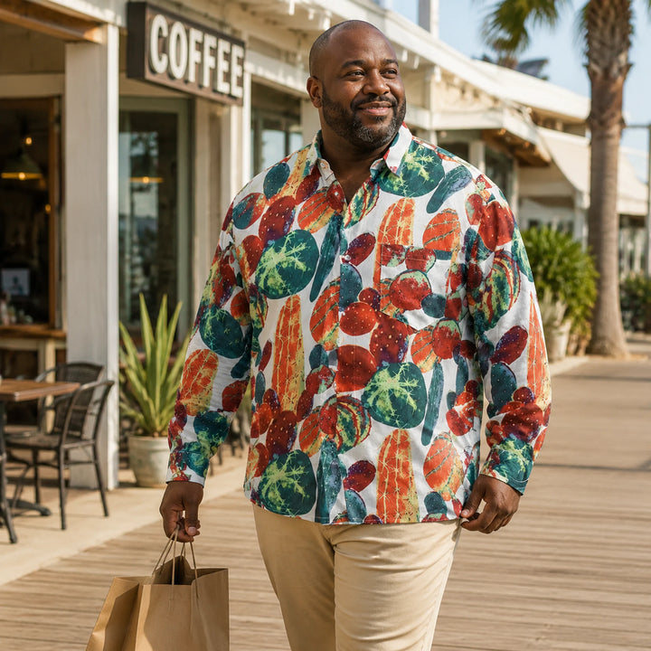 Men's Cactus Print Long Sleeve Shirt Casual Hawaiian Button-Down Beach Blouse - 街拍 2 - img_mqh0mm2o_b3720478